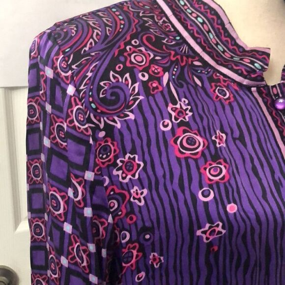100 % silk Bob Mackie womens button up blouse size M - Picture 3 of 16